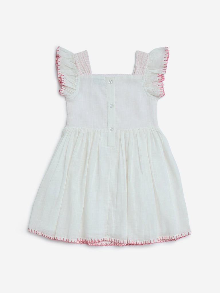 HOP Kids White Embroidered Cotton A-Line Dress