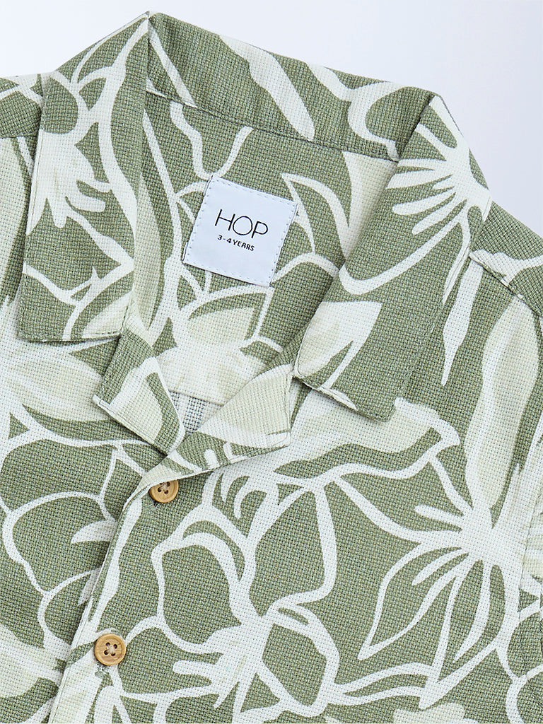 HOP Kids Kids Olive Floral Design Cotton Shirt