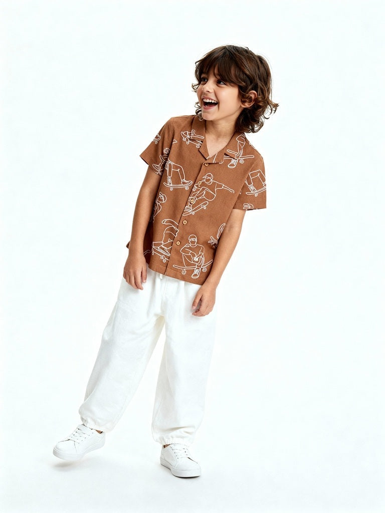 HOP Kids Brown Skater-Themed Shirt