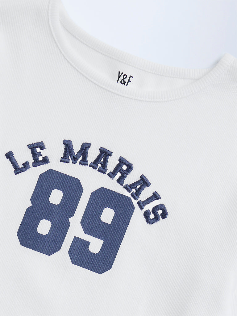 Y&F Kids White Text Design Cotton-Blend T-Shirt