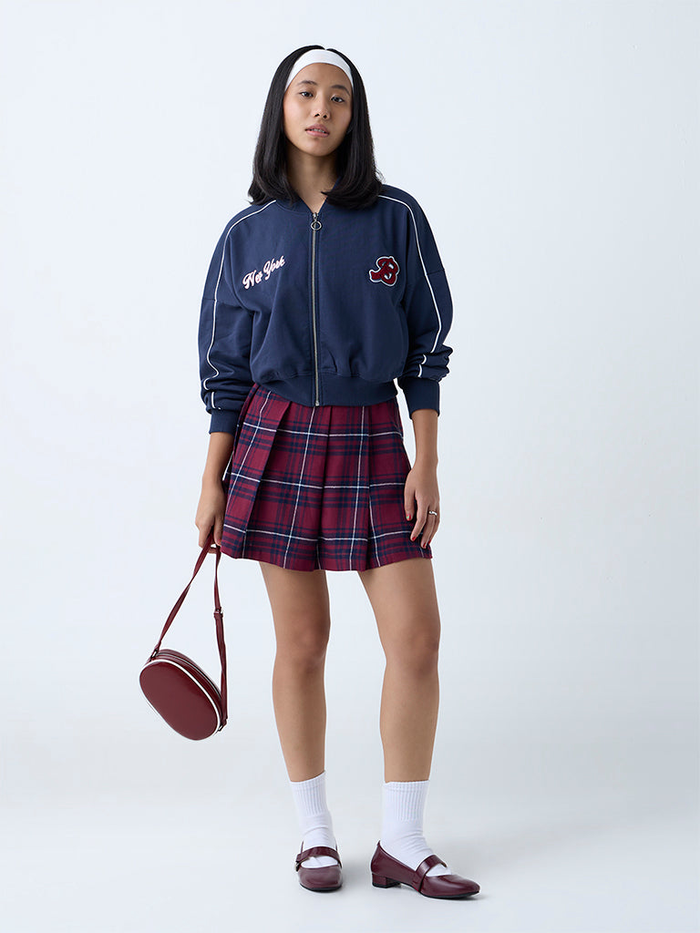 Nuon Navy Text Printed Cotton Jacket