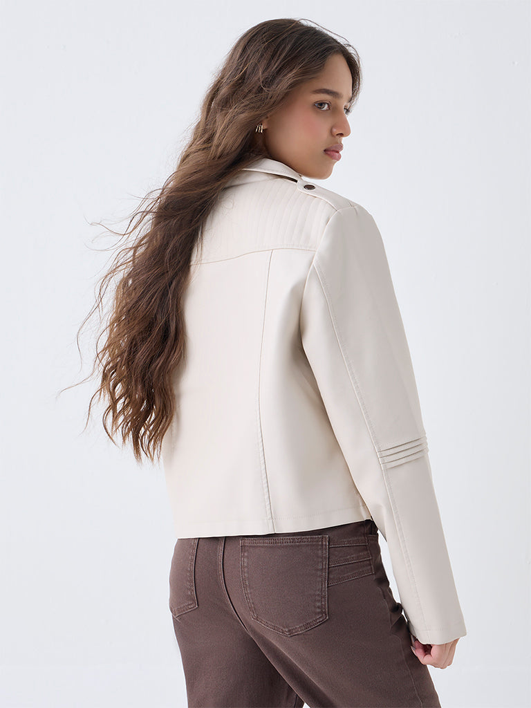 LOV Cream Solid Biker Jacket