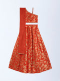 Utsa Kids Orange Floral Ghagra, Choli and Dupatta Set - (8-14yrs)
