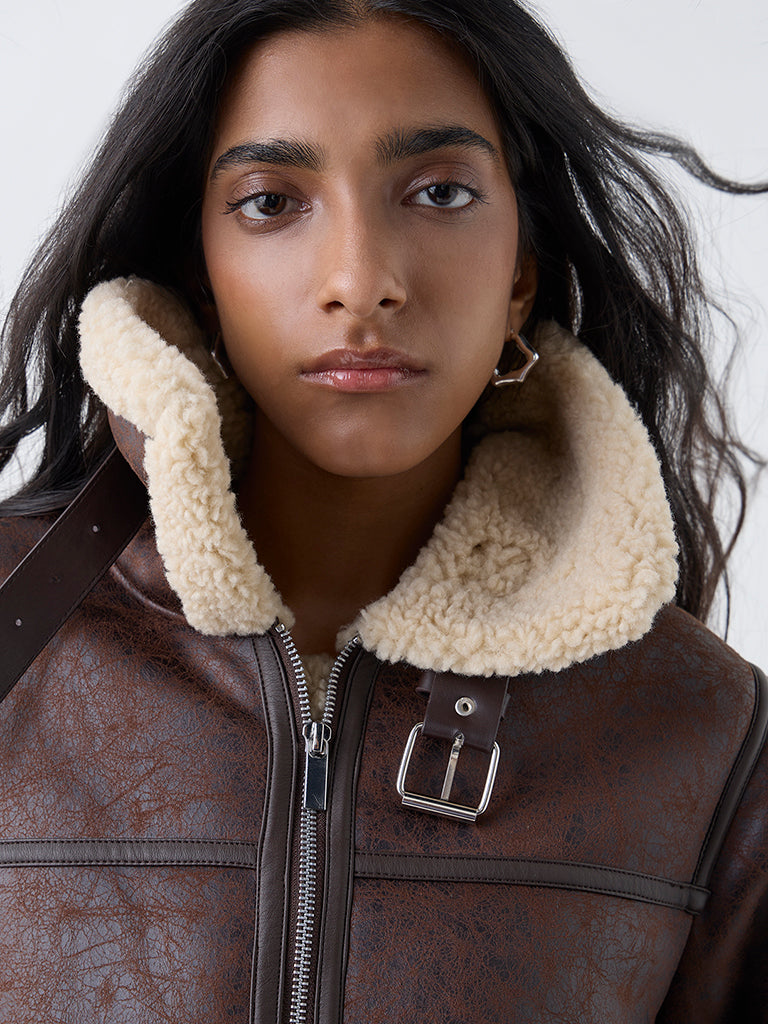 Nuon Brown Solid Jacket