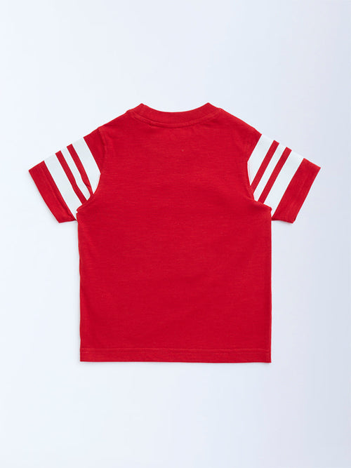 HOP Kids Kids Red Text Detailed Cotton T-Shirt