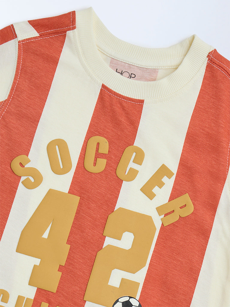 HOP Kids Orange Striped Cotton T-Shirt