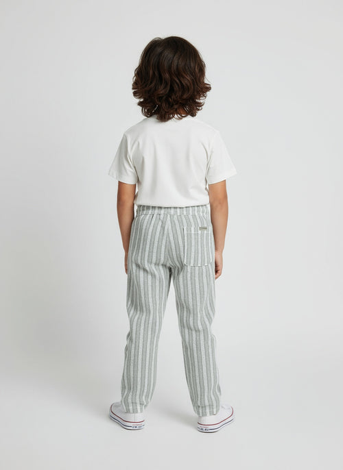 HOP Kids Olive Striped Mid-Rise Cotton Trousers