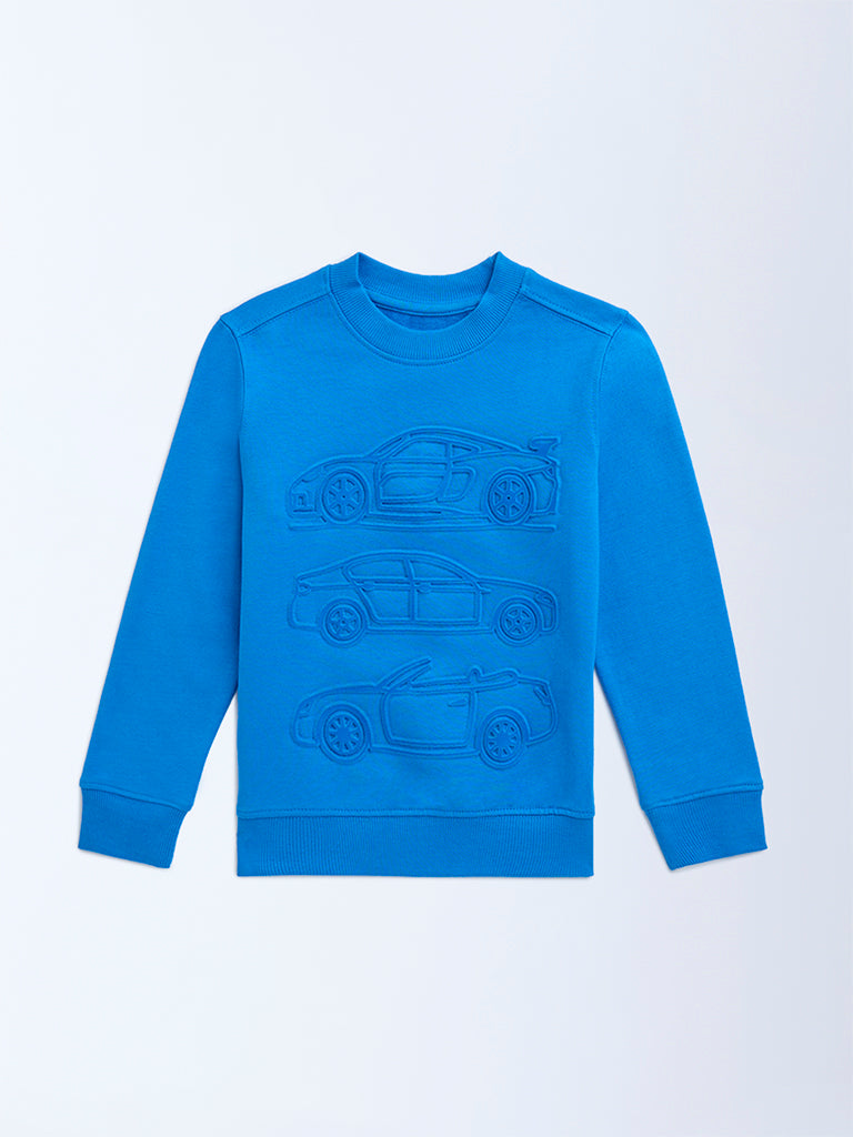 HOP Kids Blue Embossed Cotton Sweatshirt