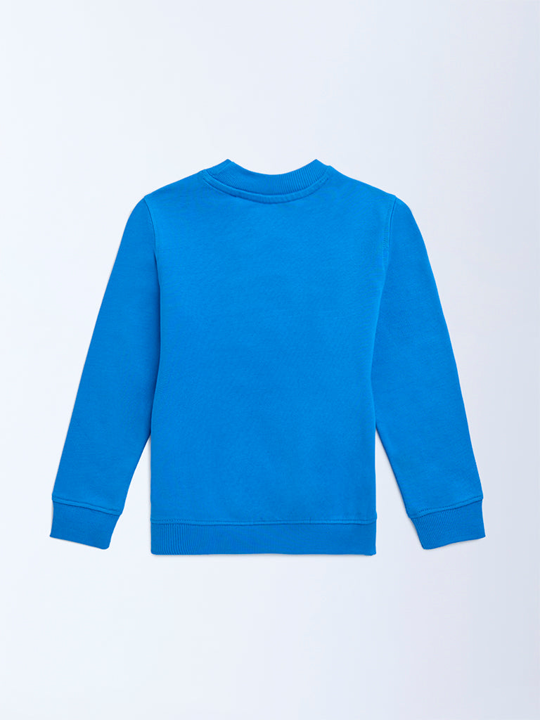 HOP Kids Blue Embossed Cotton Sweatshirt