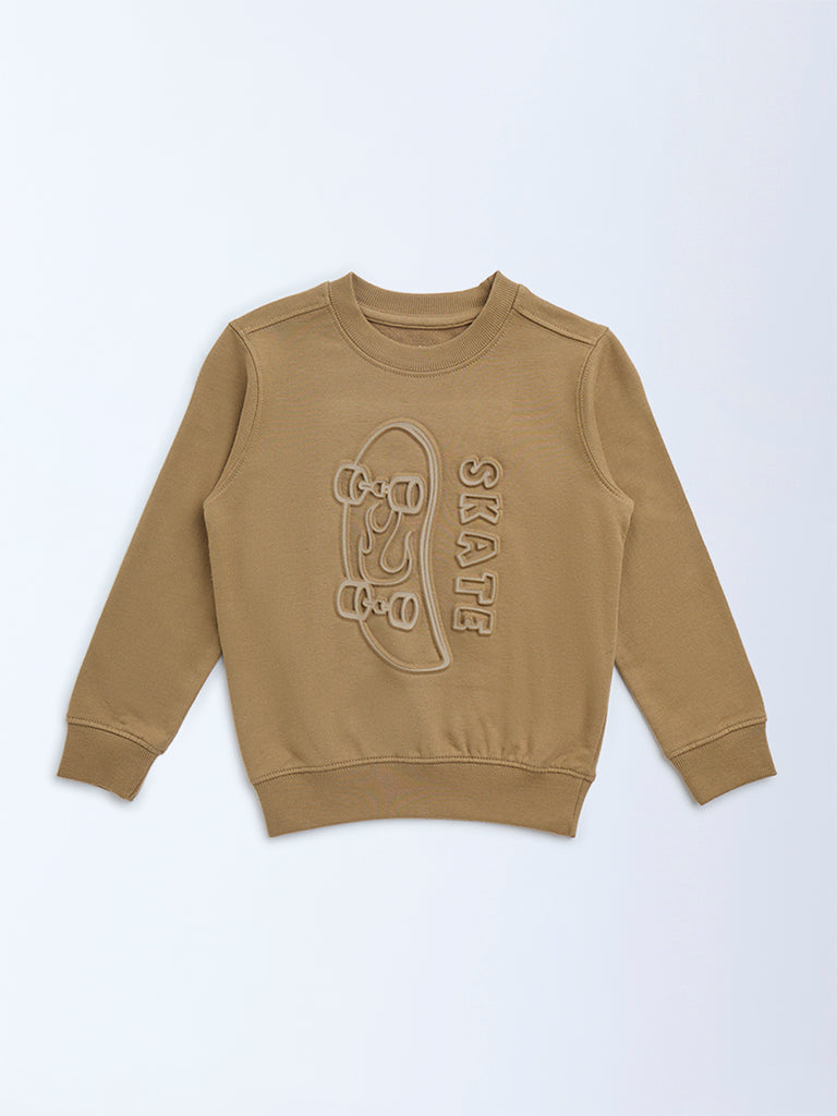 HOP Kids Taupe Embossed Cotton Sweatshirt