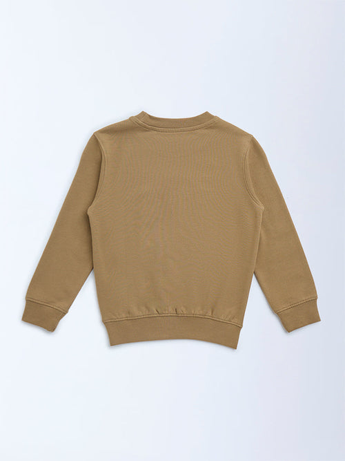 HOP Kids Taupe Embossed Cotton Sweatshirt