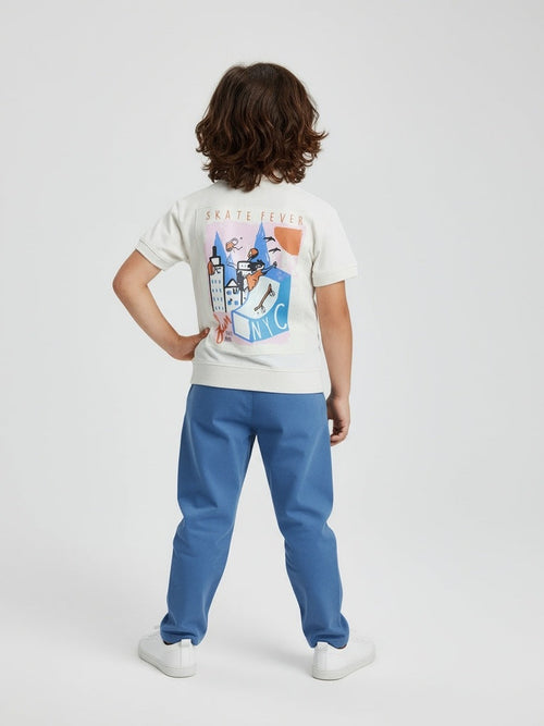 HOP Off-White Cityscape-Inspired Cotton Polo T-Shirt