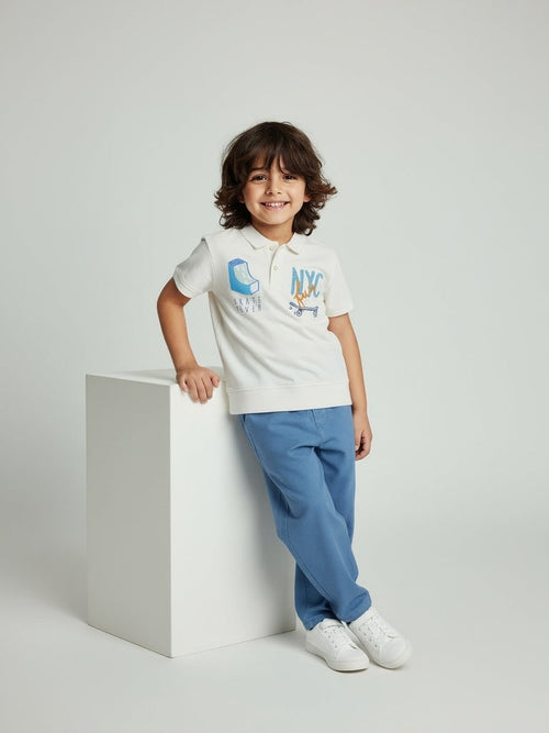 HOP Off-White Cityscape-Inspired Cotton Polo T-Shirt