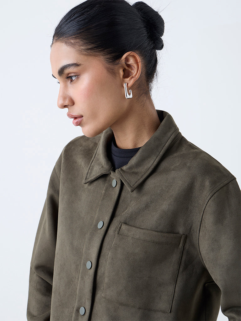 Nuon Olive Faux-Suede Jacket