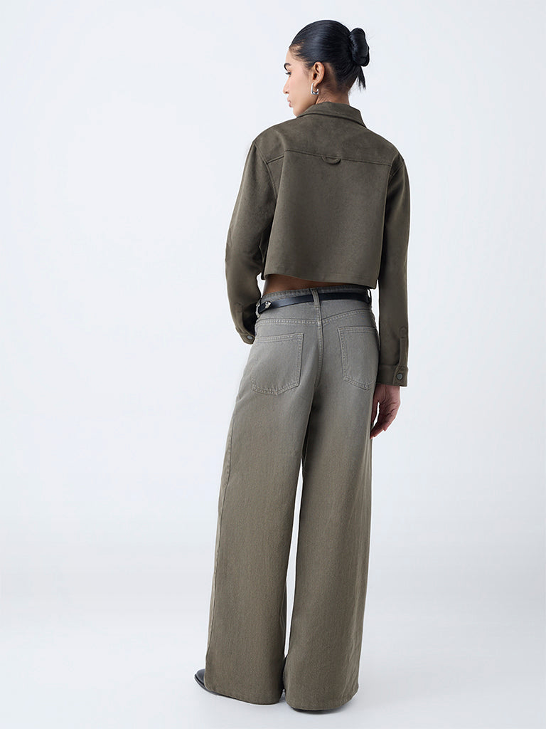 Nuon Olive Faux-Suede Jacket