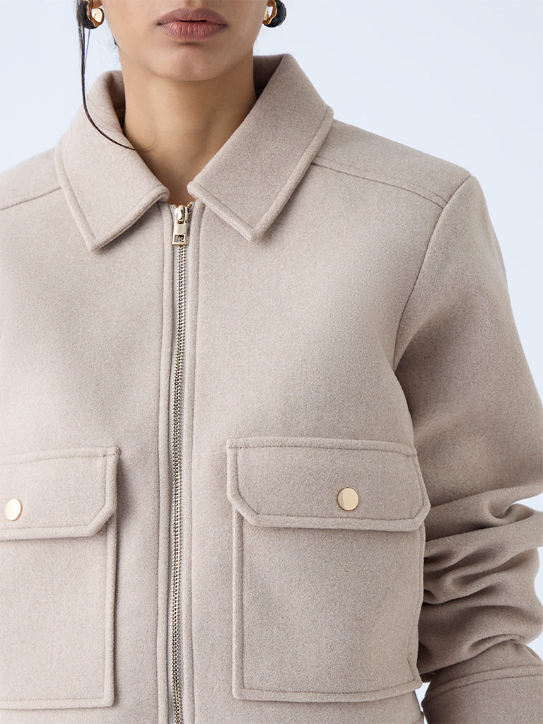 Wardrobe Beige Faux Suede Jacket