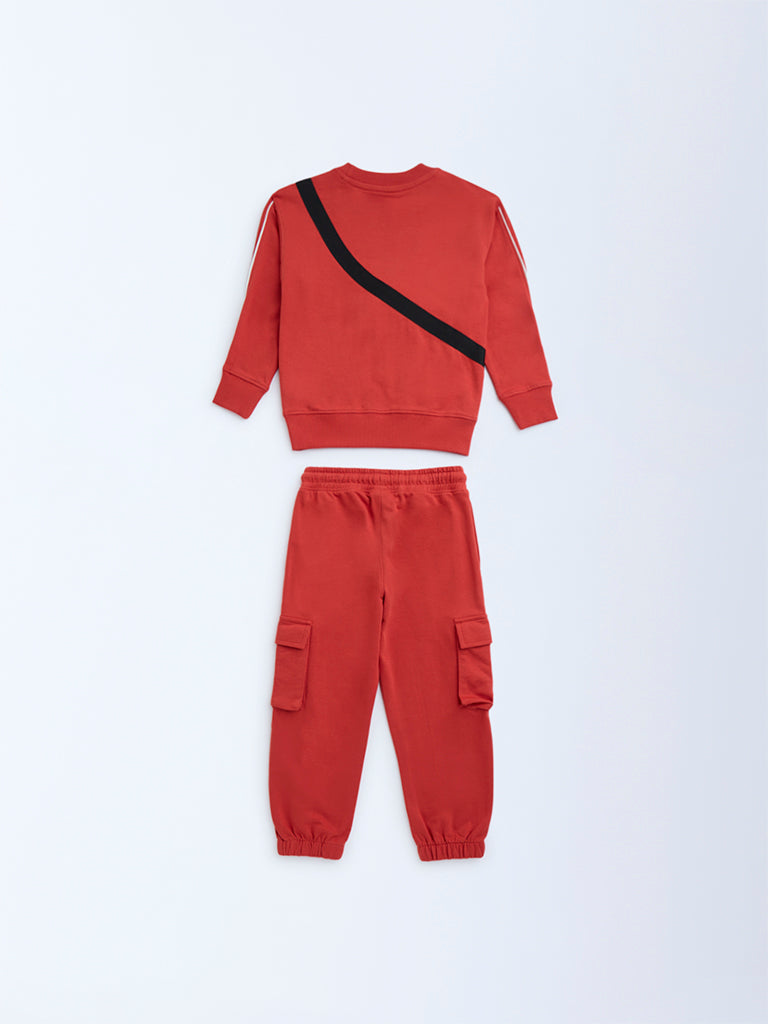 HOP Kids Red Cotton Sweatshirt with Joggers Set