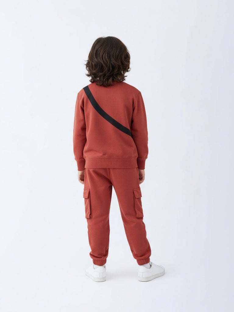 HOP Kids Red Cotton Sweatshirt with Joggers Set