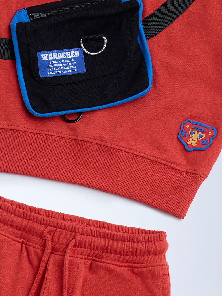 HOP Kids Red Cotton Sweatshirt with Joggers Set