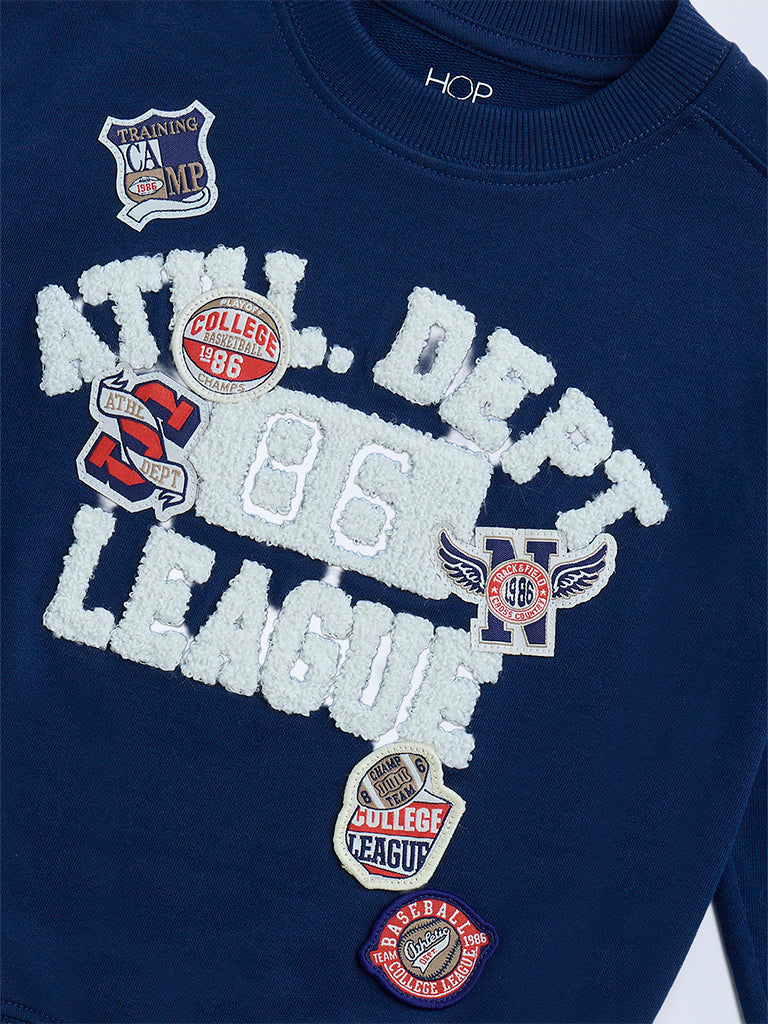 HOP Kids Navy Text Detailed Cotton Sweatshirt