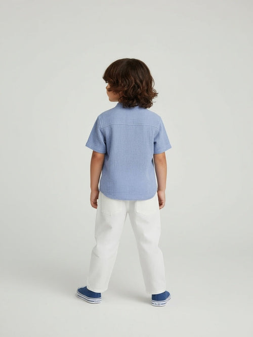 HOP Kids Kids Dusty Blue Crinkle-Textured Cotton Shirt