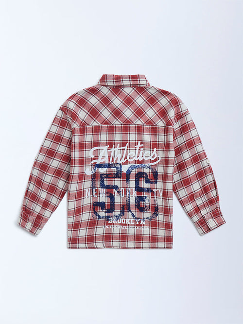 HOP Kids Red Checkered Cotton Shirt