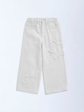HOP Kids White Fringe-Detailed High-Rise Straight-Fit Jeans