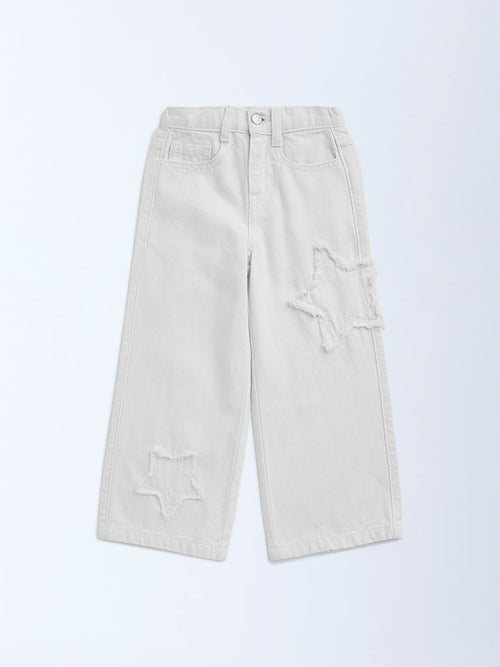 HOP Kids White Fringe-Detailed High-Rise Straight-Fit Jeans