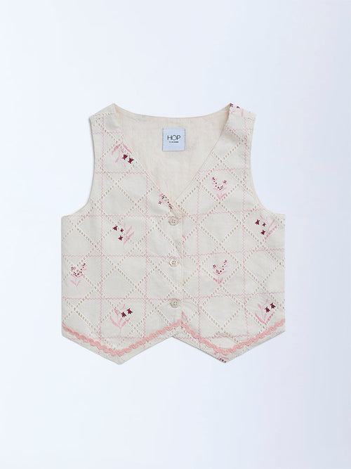 HOP Kids Off-White Embroidered Cotton Vest Top