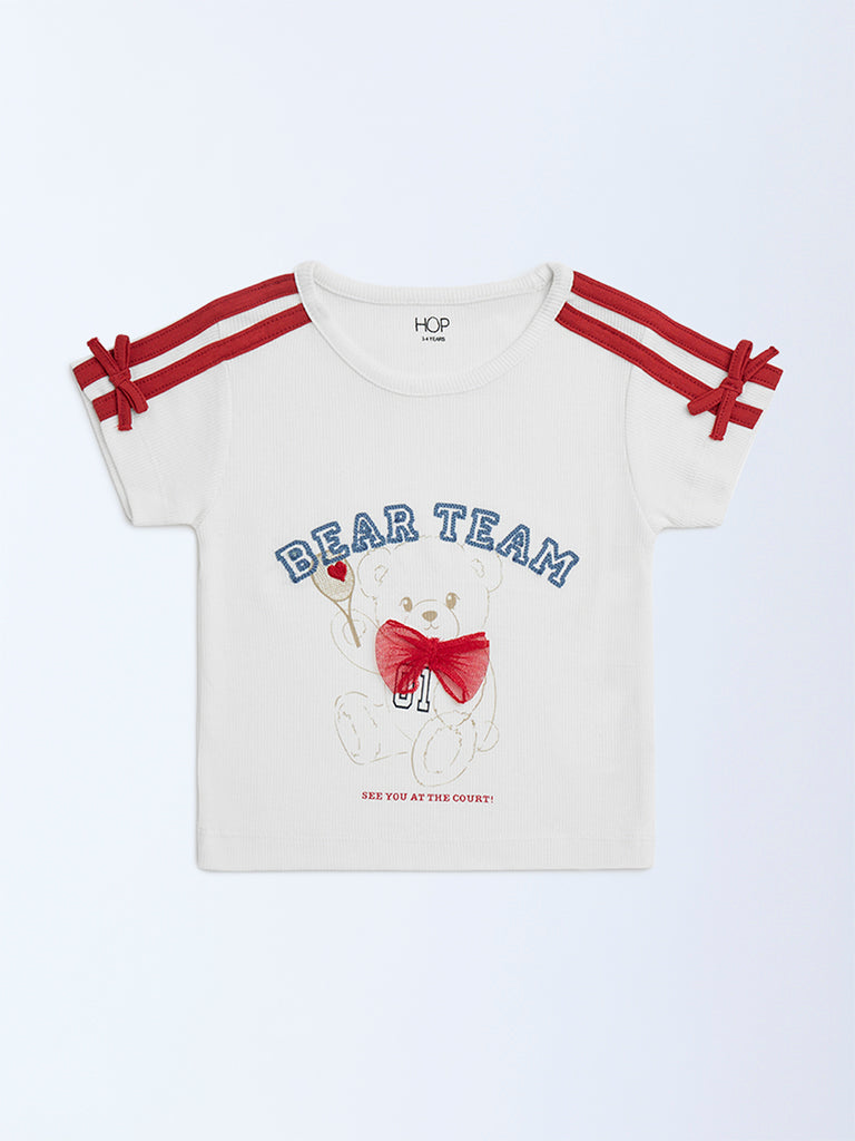 HOP Kids White Printed Cotton T-Shirt