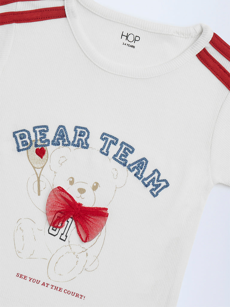 HOP Kids White Printed Cotton T-Shirt