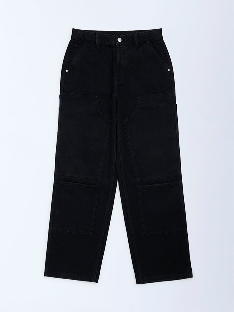 Y&F Kids Black Relaxed-Fit Mid-Rise Jeans