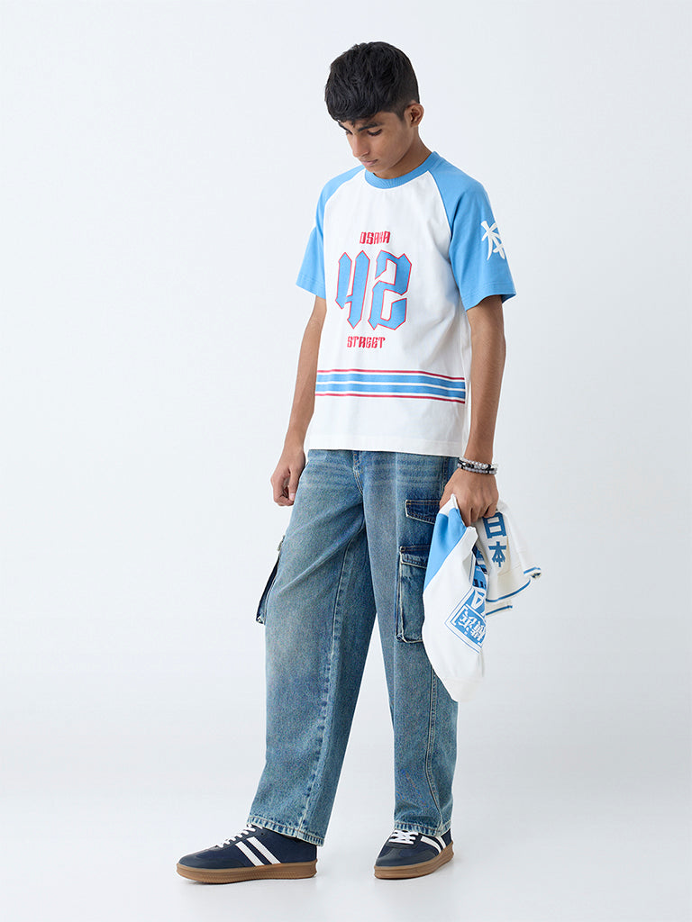 Y&F Kids White Printed Cotton T-Shirt