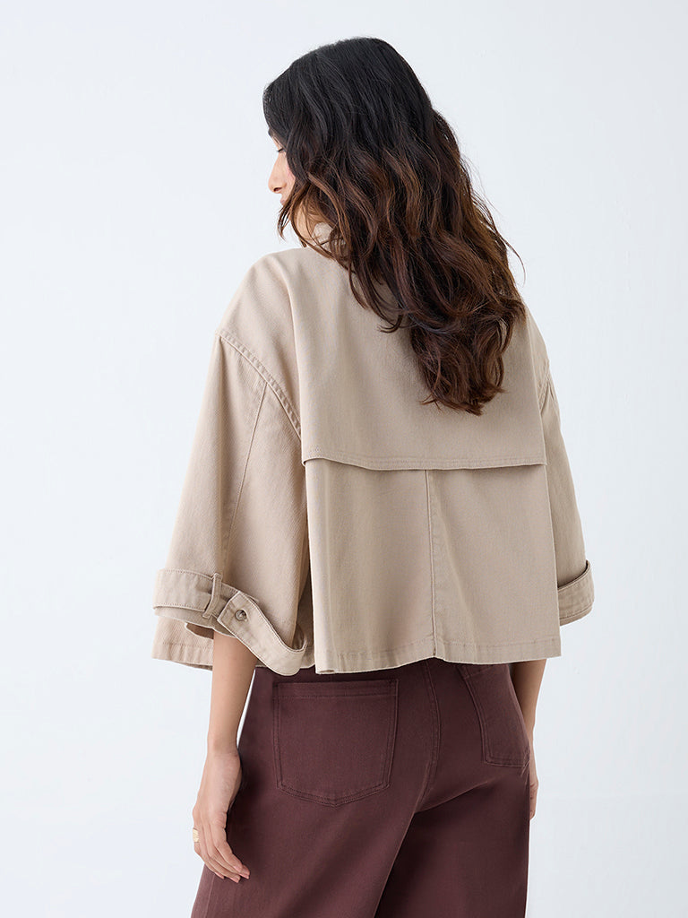 LOV Beige Solid Denim Jacket