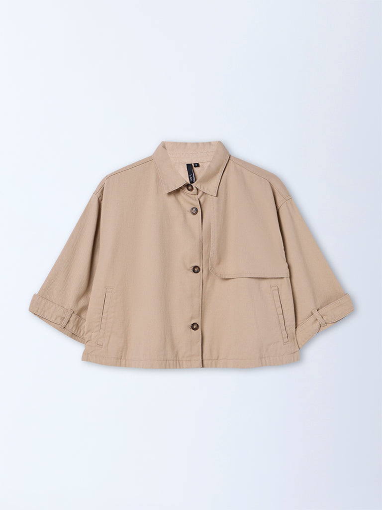 LOV Beige Solid Denim Jacket