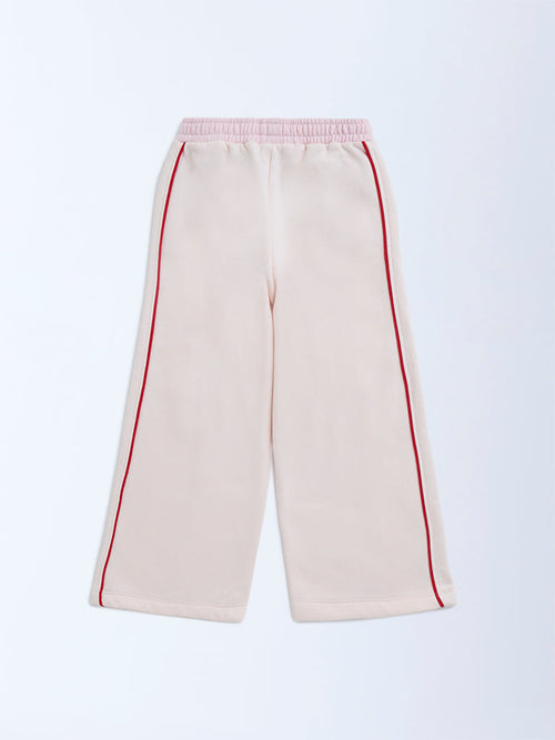 HOP Kids Light Pink Striped High-Rise Cotton-Blend Trousers
