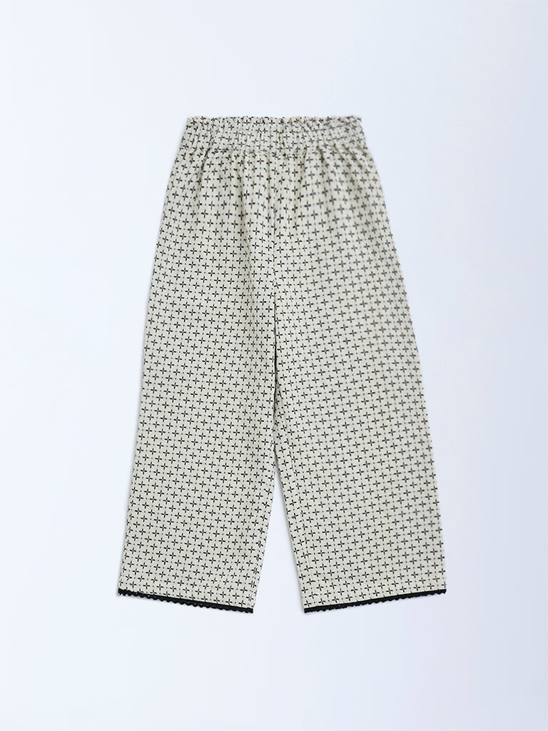 HOP Kids Off-White High-Rise Cotton-Blend Trousers