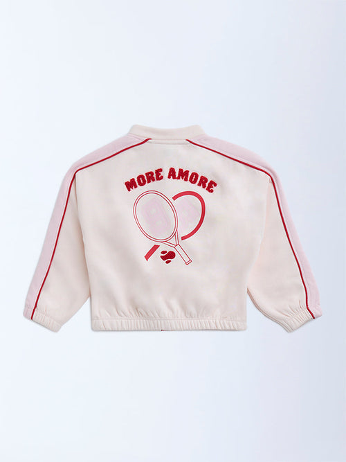 HOP Kids Light Pink Text Design Cotton-Blend Jacket