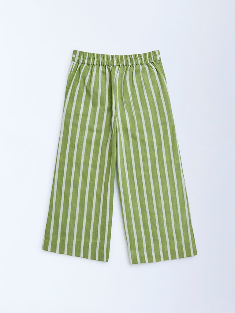 Utsa Kids Green Stripe Printed Cotton-Blend Ethnic Pants - (2-8yrs)