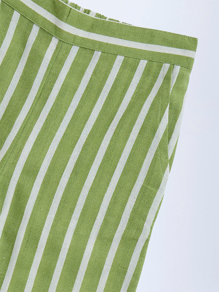 Utsa Kids Green Stripe Printed Cotton-Blend Ethnic Pants - (2-8yrs)