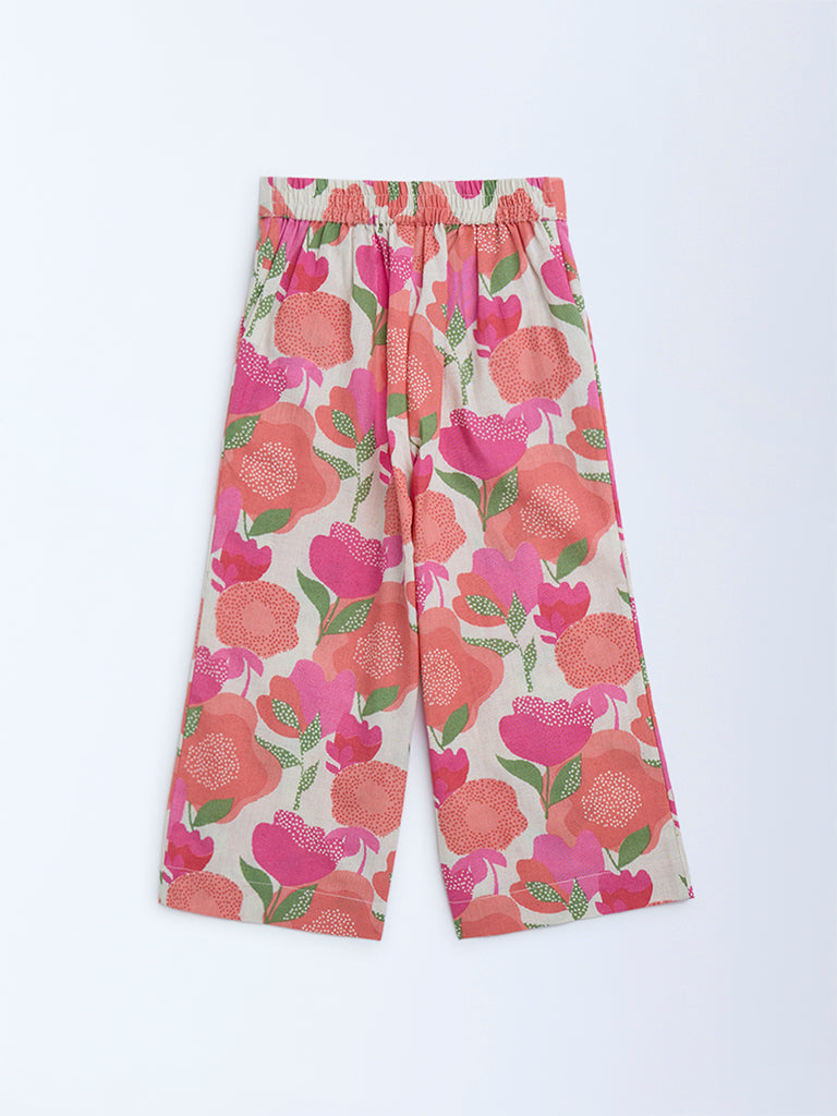 Utsa Kids Pink Foliage Printed Cotton-Blend Ethnic Pants - (2-8yrs)