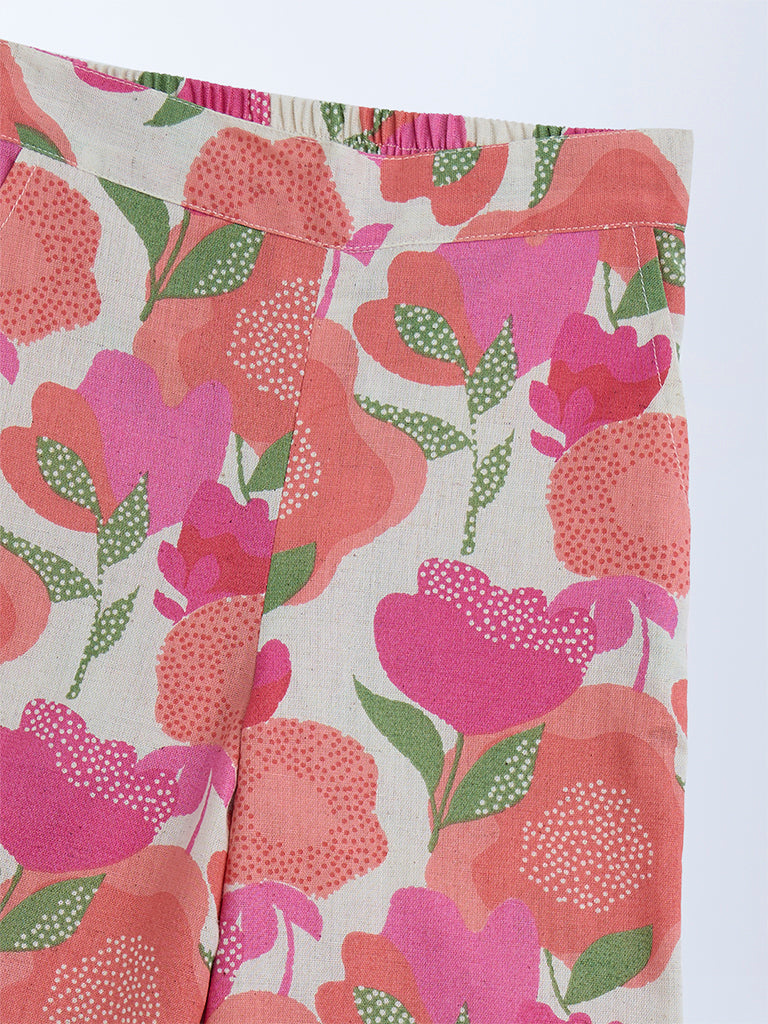 Utsa Kids Pink Foliage Printed Cotton-Blend Ethnic Pants - (2-8yrs)