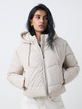 Nuon Beige Hooded Quilted Puffer Jacket