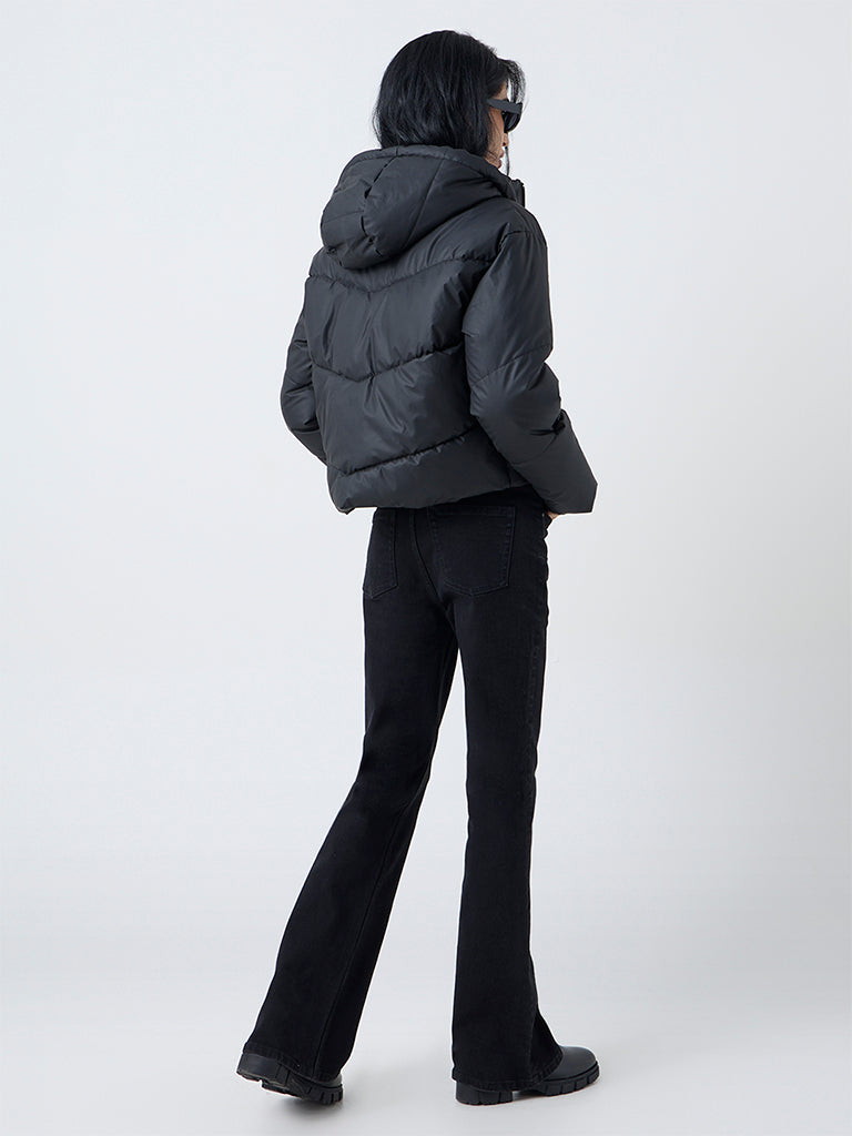 Nuon Black Hooded Quilted Puffer Jacket