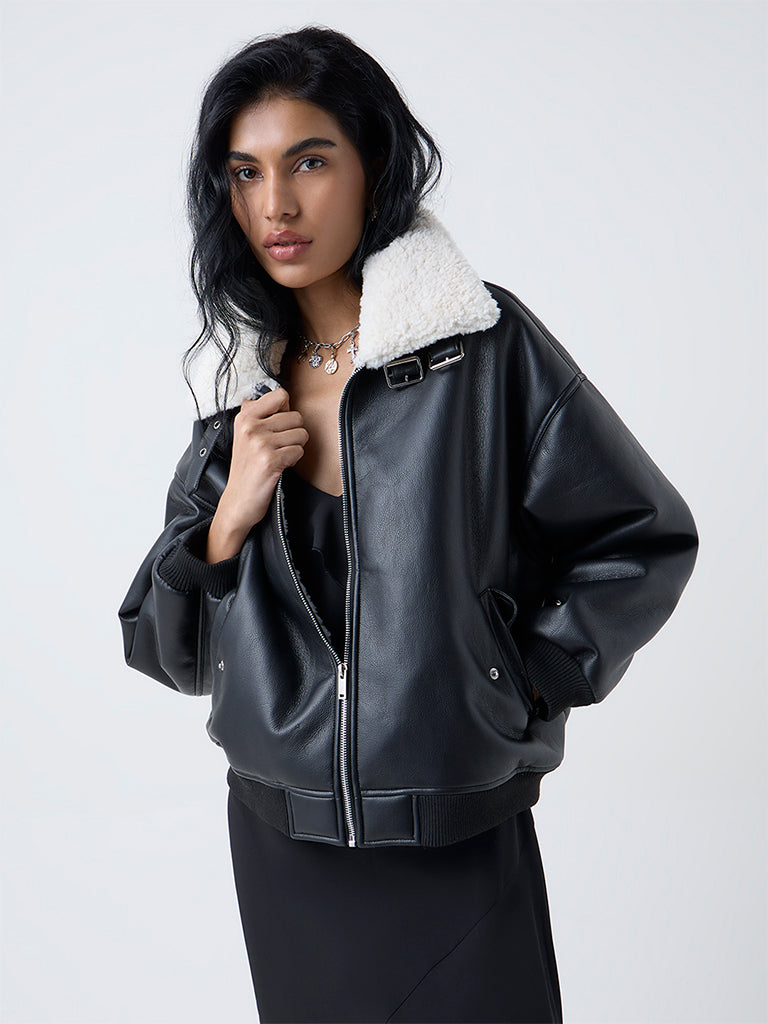 Nuon Black Faux-Leather Jacket