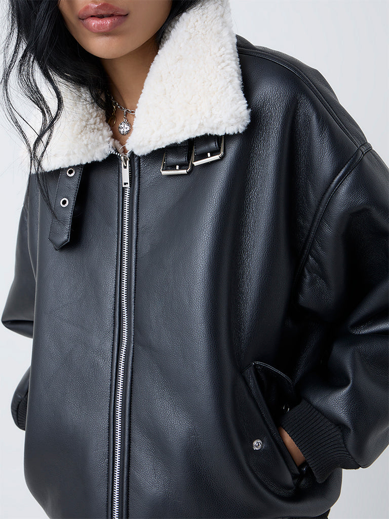 Nuon Black Faux-Leather Jacket