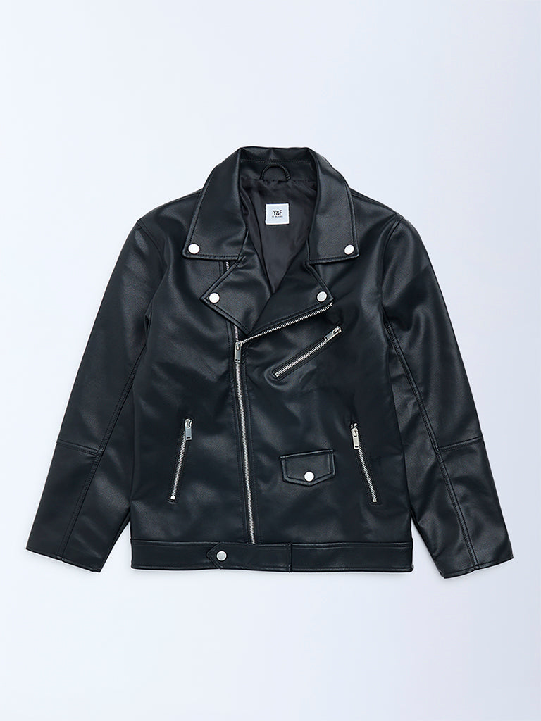 Y&F Kids Black Faux-Leather Jacket