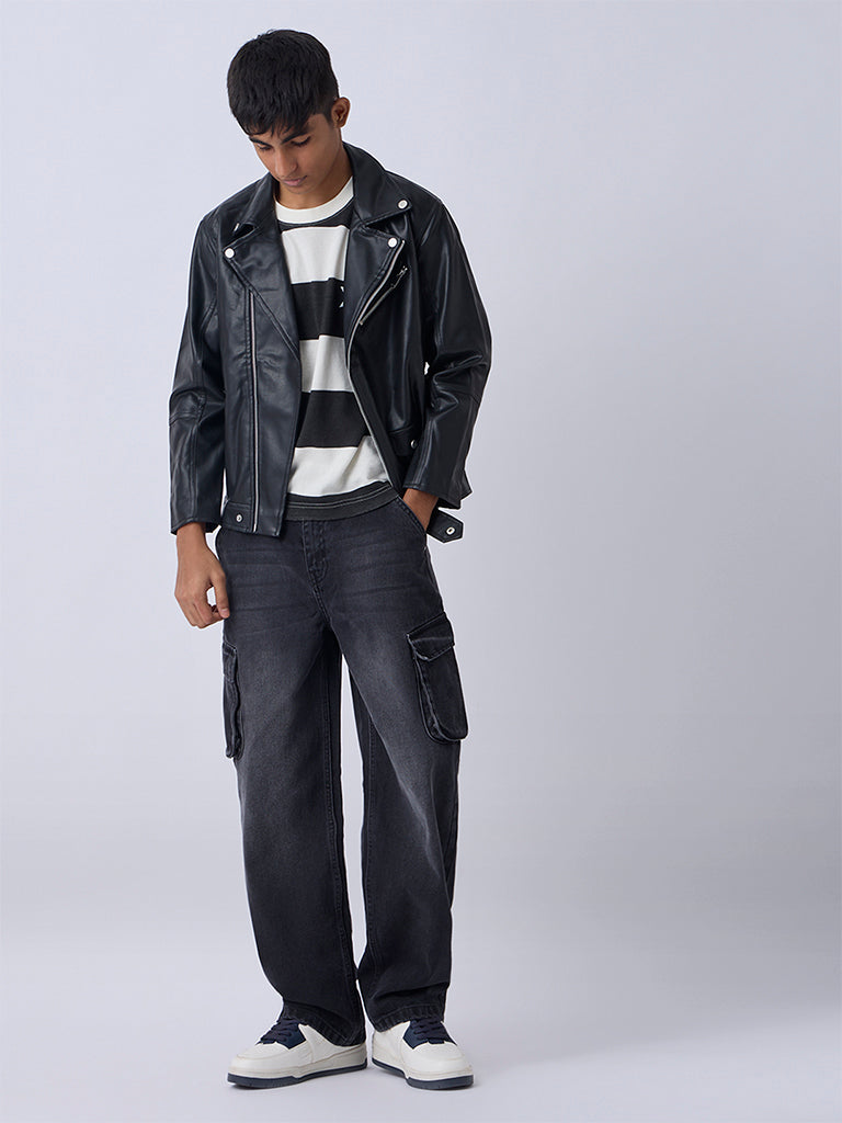 Y&F Kids Black Faux-Leather Jacket