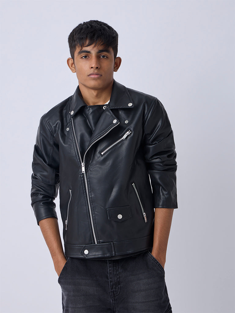 Y&F Kids Black Faux-Leather Jacket