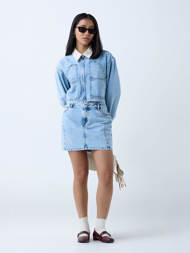 Nuon Blue Stud-Detailed Denim Jacket